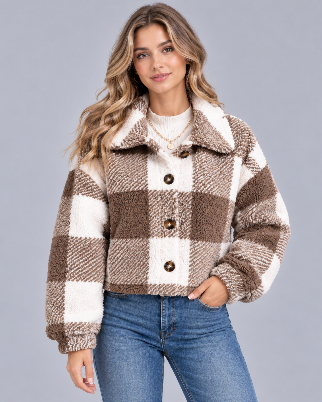 Women's Checked Teddy Fleece Jacket