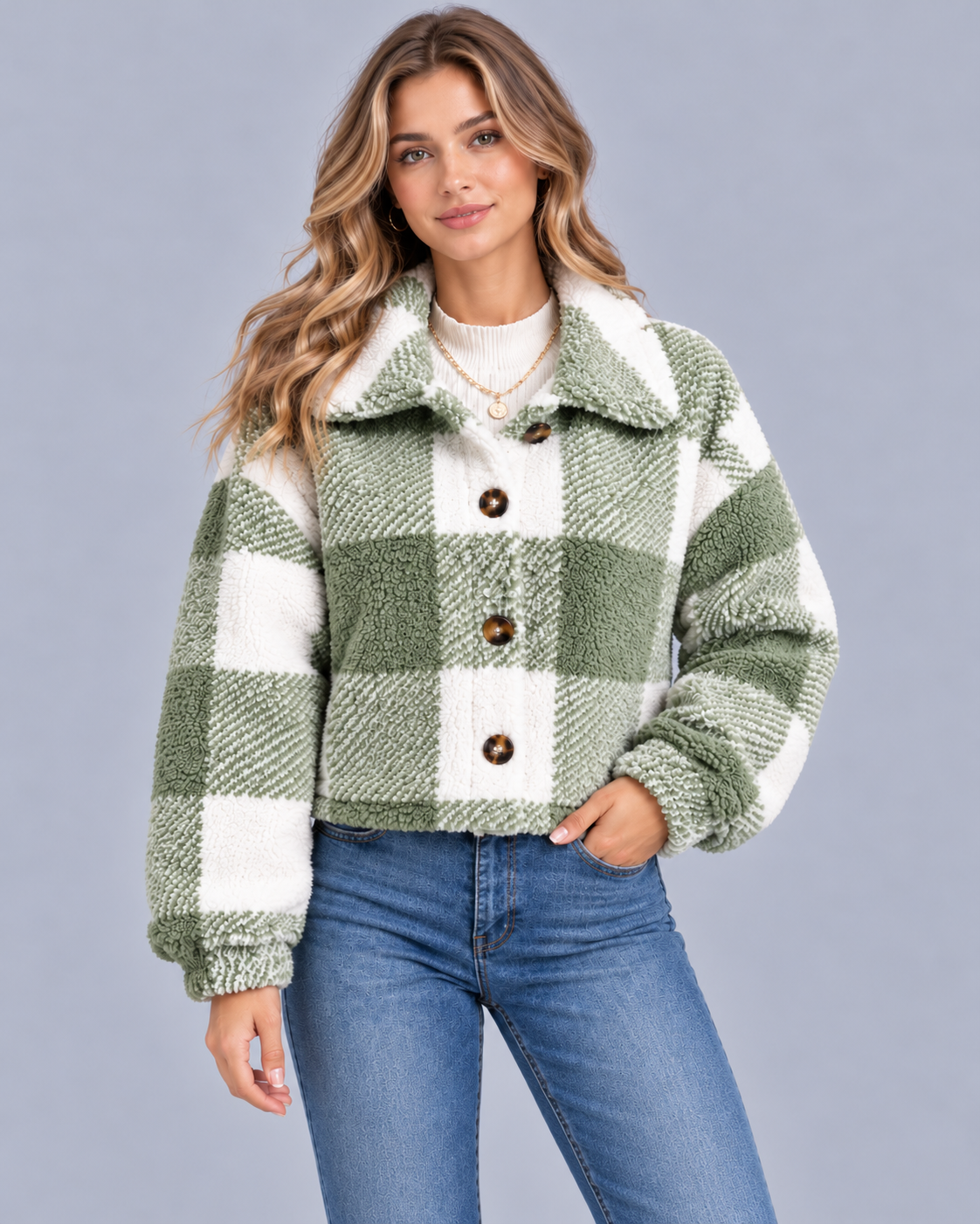 Women's Checked Teddy Fleece Jacket
