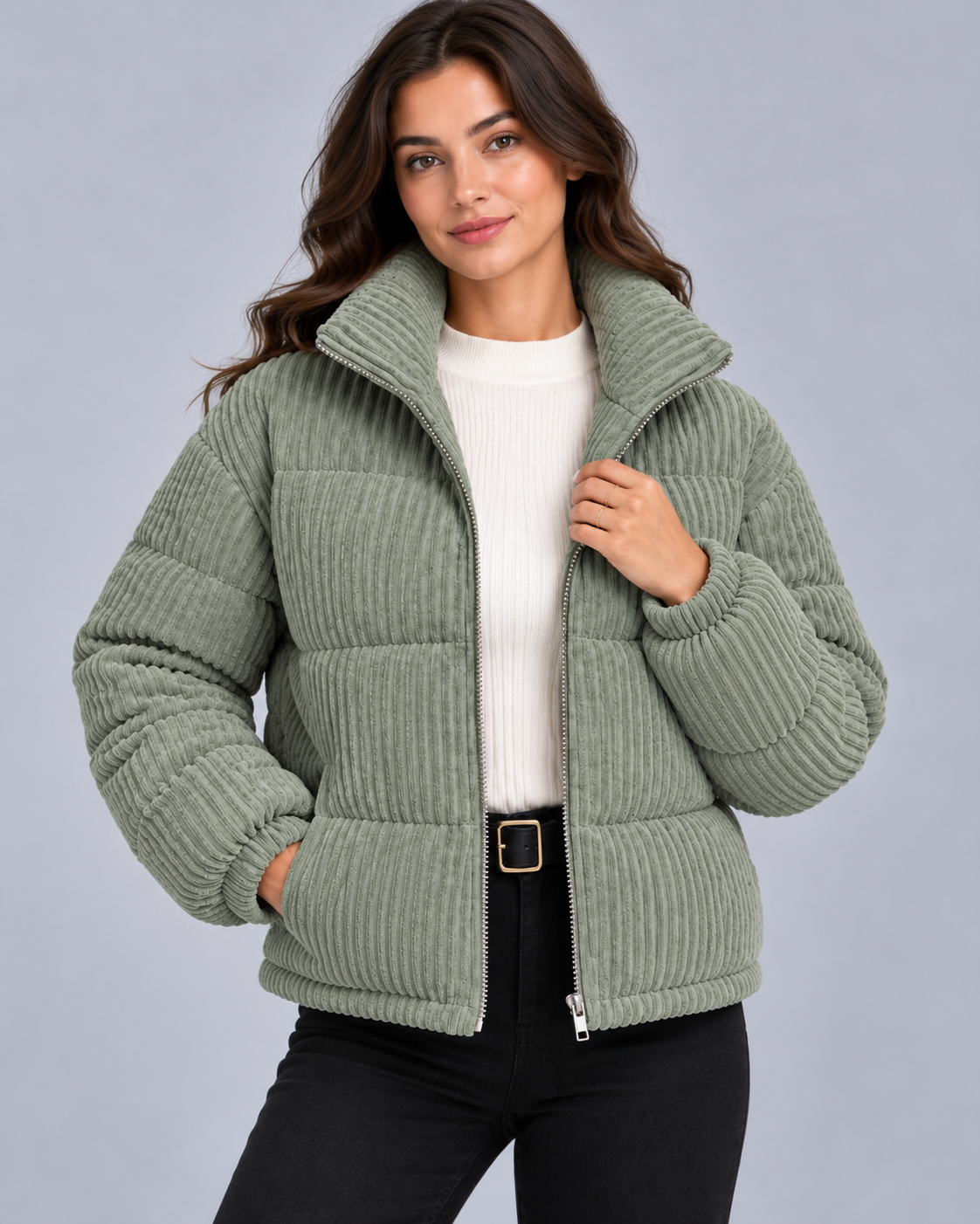 Women's Quilted Corduroy Puffer Jacket