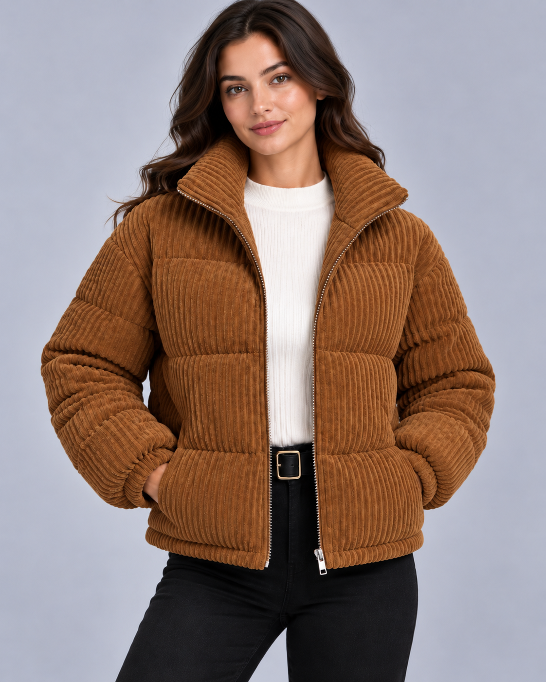 Women's Quilted Corduroy Puffer Jacket
