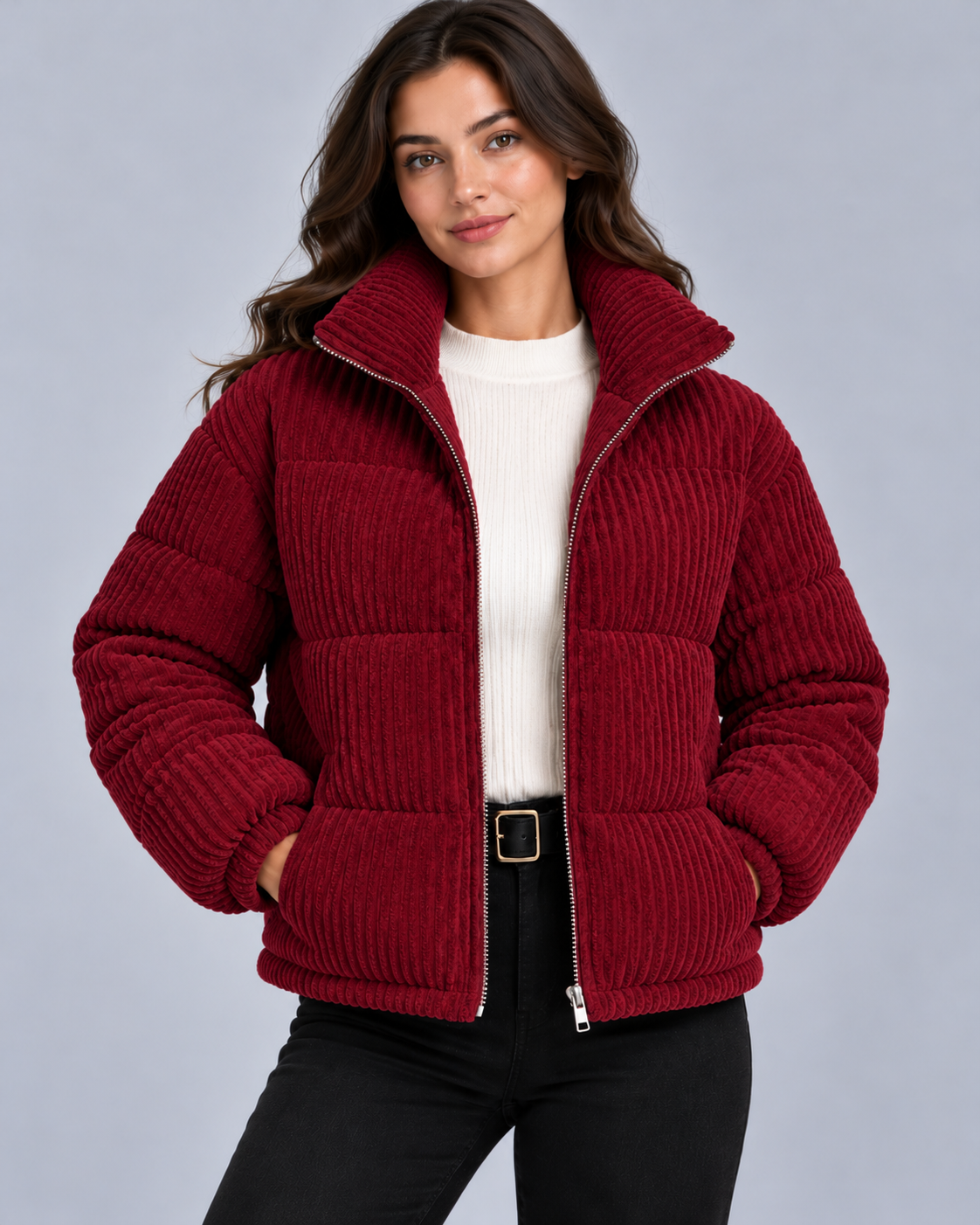 Women's Quilted Corduroy Puffer Jacket