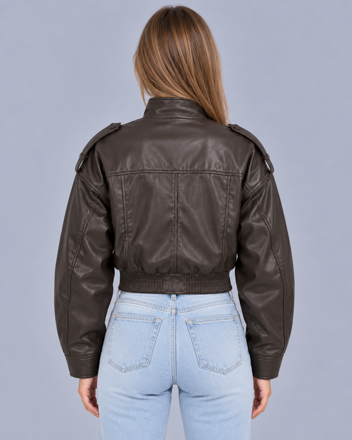 Women's Cropped Faux Leather Bomber Jacket