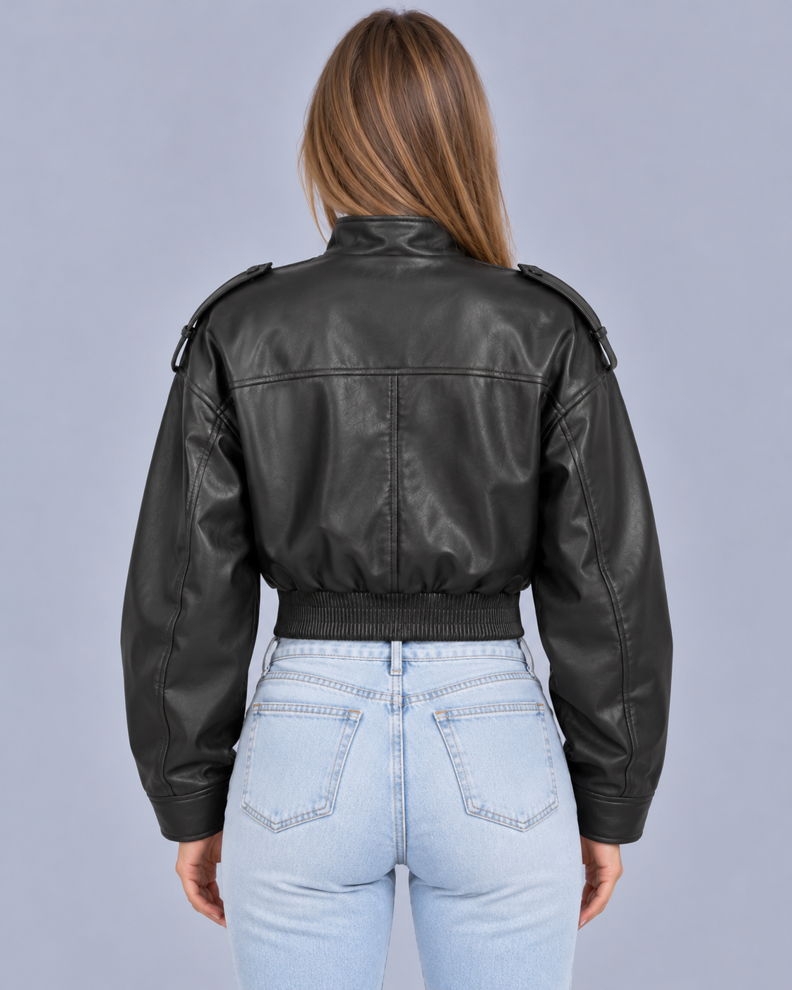 Women's Cropped Faux Leather Bomber Jacket