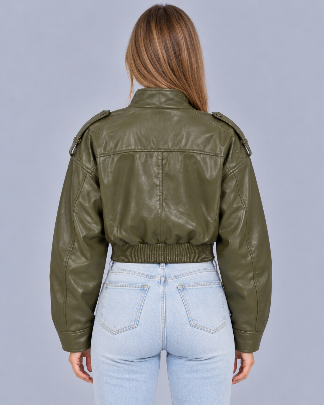 Women's Cropped Faux Leather Bomber Jacket