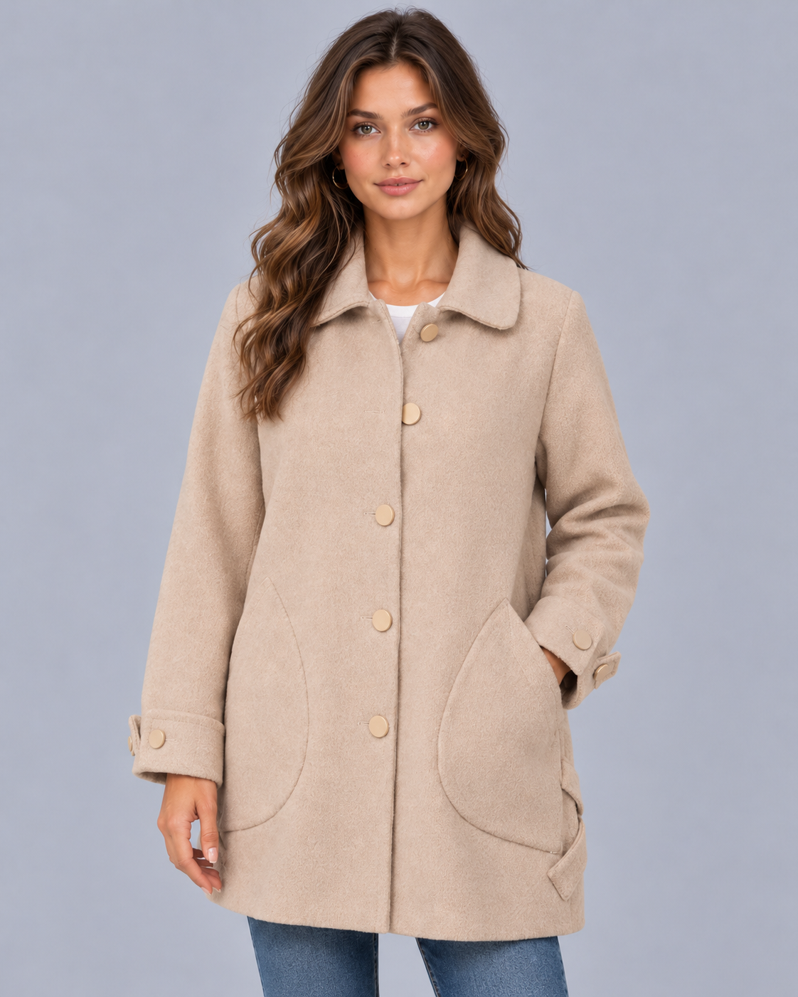 Women's Oversized Button-Up Coat with Patch Pockets