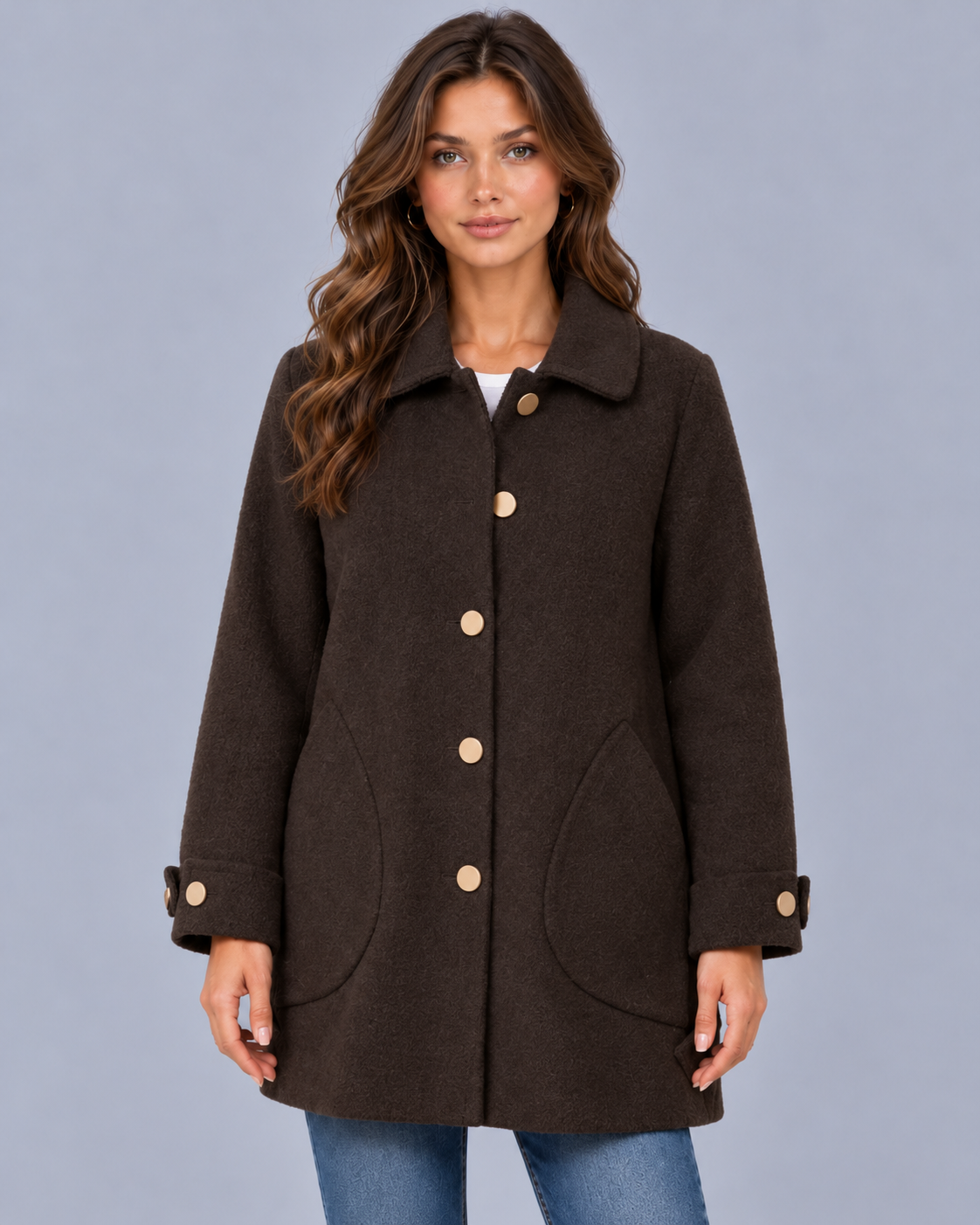 Women's Oversized Button-Up Coat with Patch Pockets