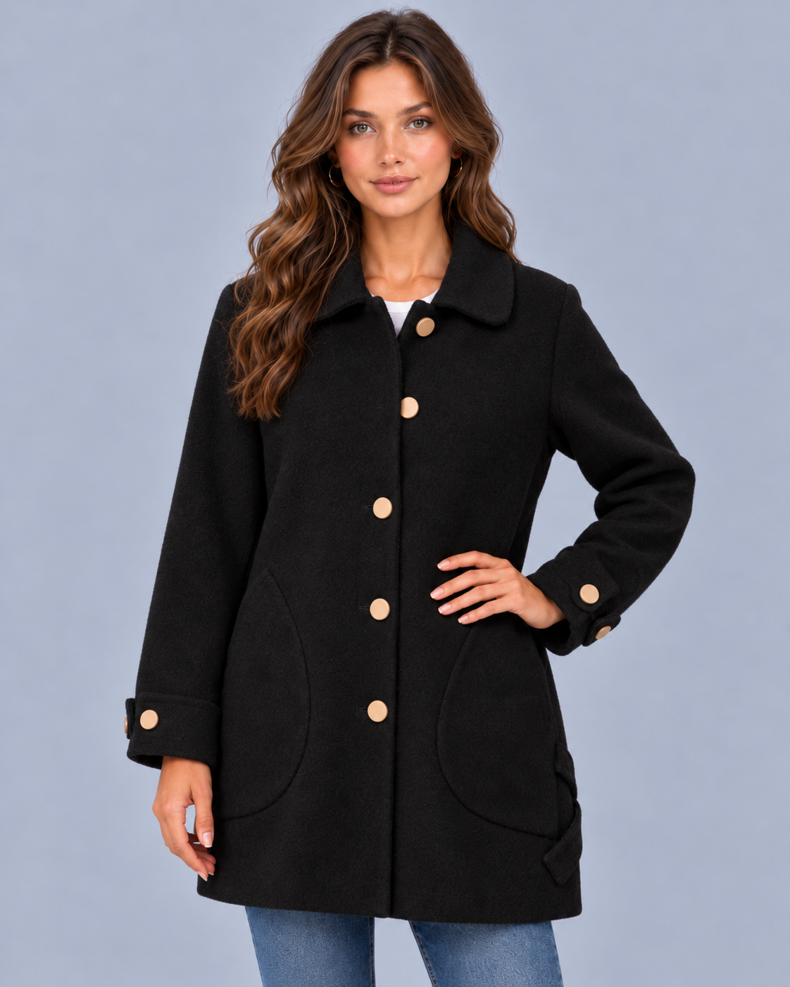 Women's Oversized Button-Up Coat with Patch Pockets