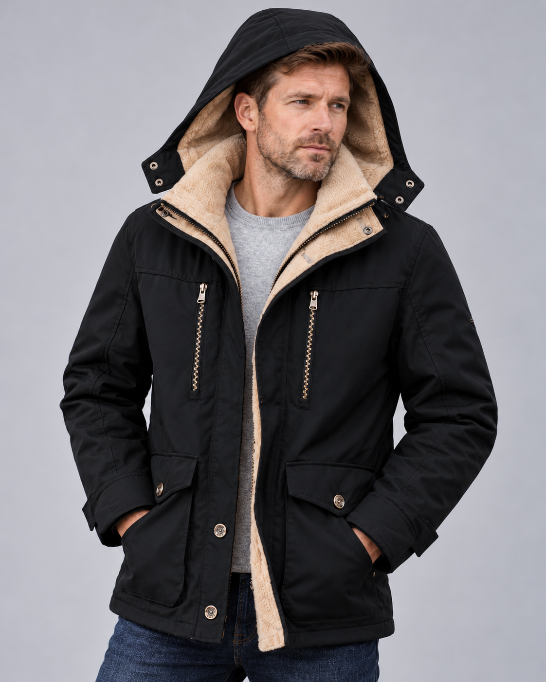 Men's Waterproof Hooded Fleece-Lined Jacket