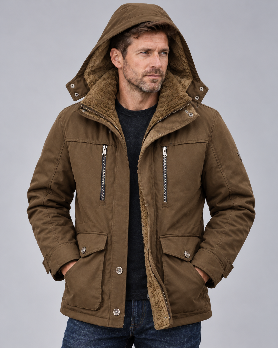 Men's Waterproof Hooded Fleece-Lined Jacket