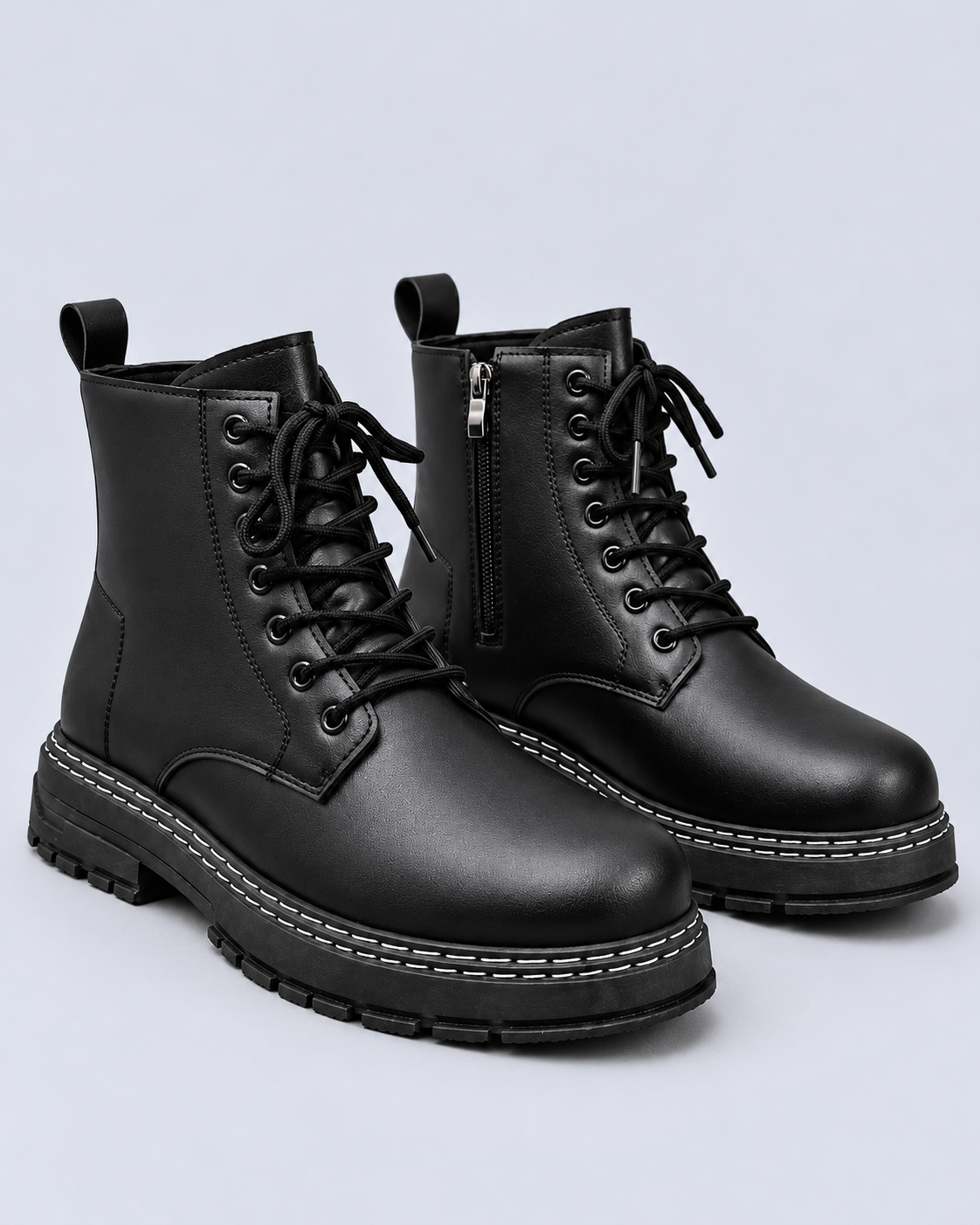 Men's Lace-Up Ankle Boots with Side Zip