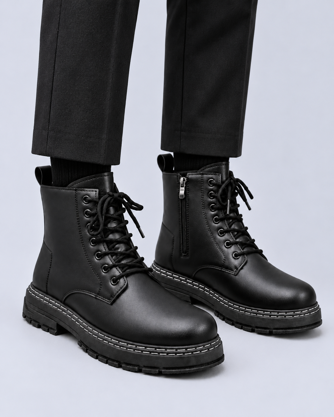 Men's Lace-Up Ankle Boots with Side Zip