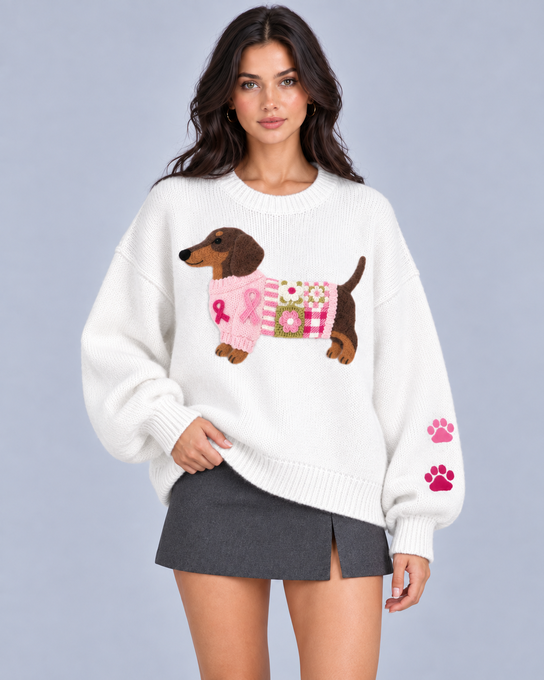 Women's Cozy Knit Sweater | Adorable Dachshund Motif Jumper with Relaxed Fit