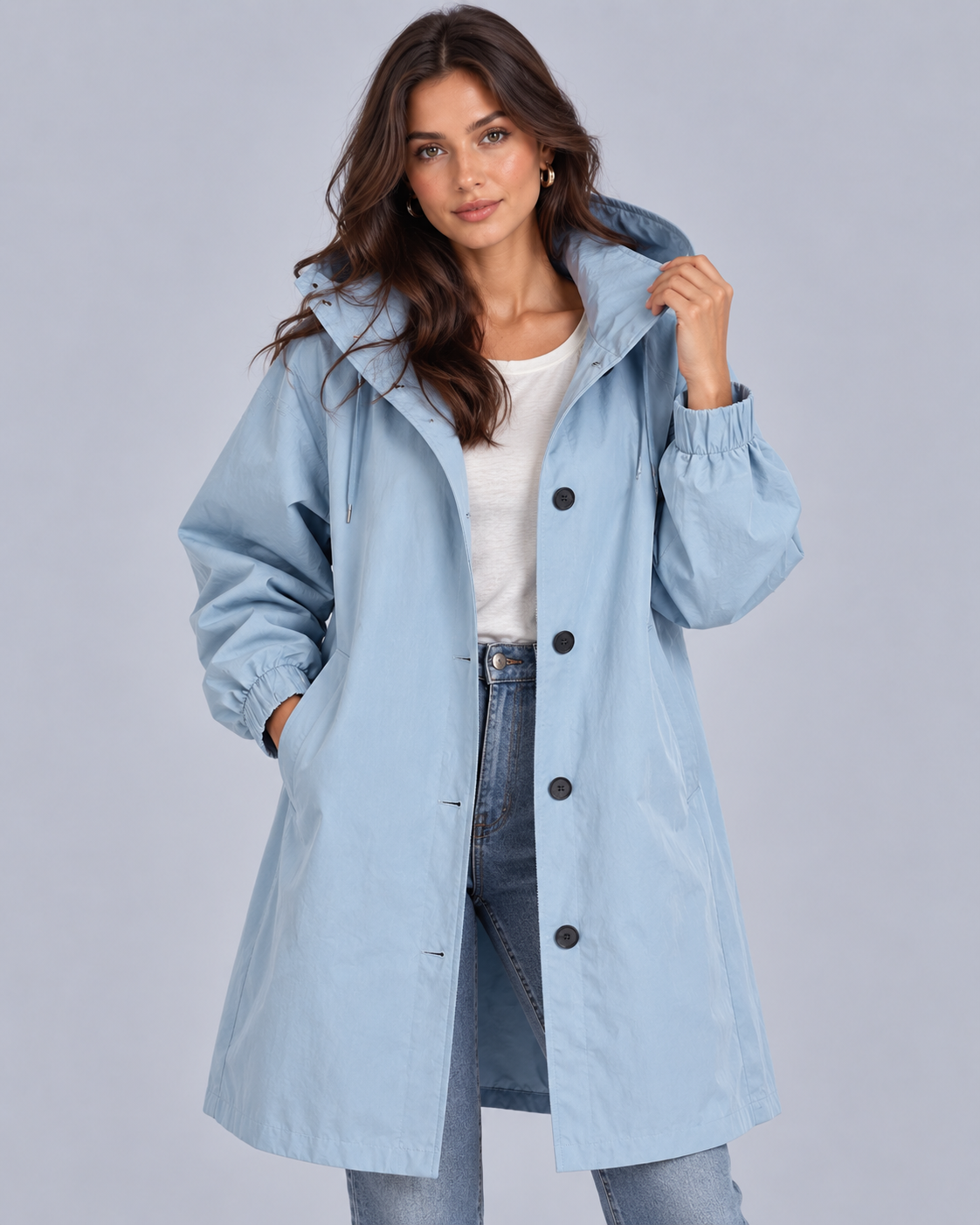 Women's Lightweight Synthetic Longline Trenchcoat| Elegant Packable Hooded Overcoat