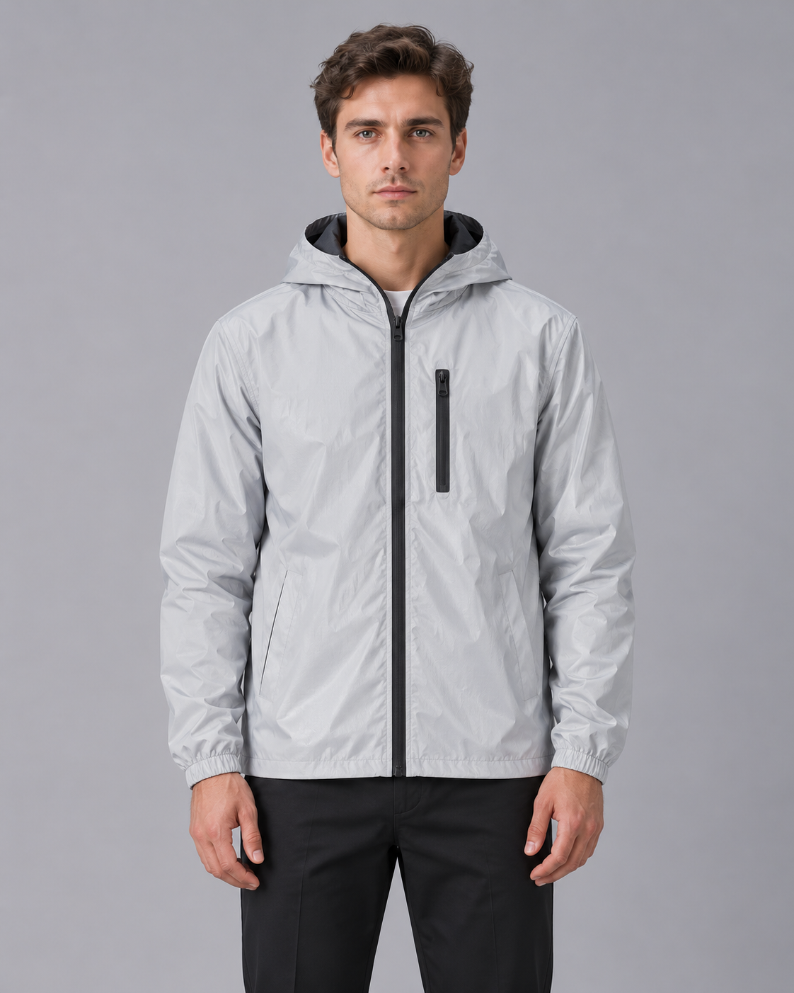 Men's Reflective Rain Jacket with Hood | Lightweight Waterproof Coat