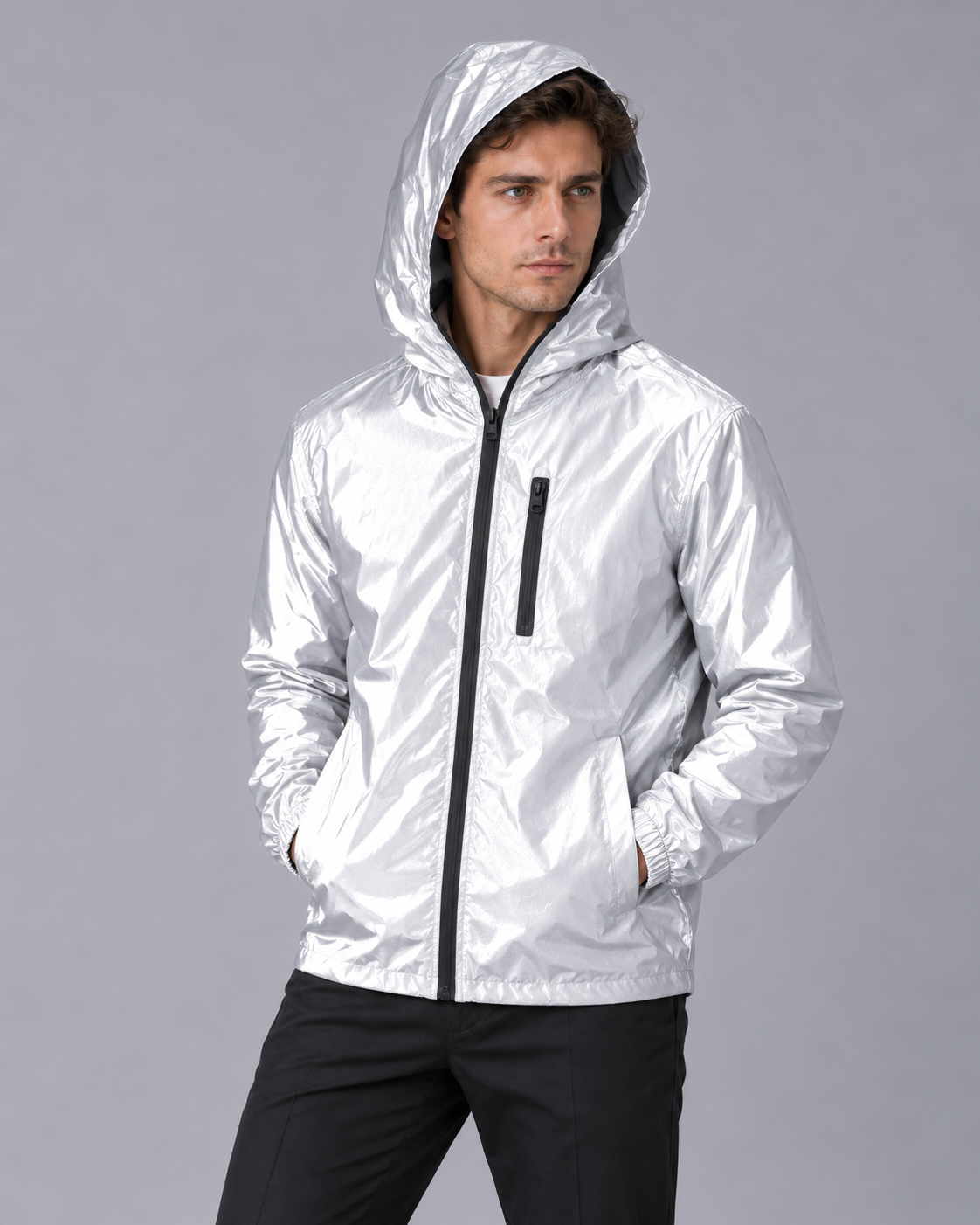 Men's Reflective Rain Jacket with Hood | Lightweight Waterproof Coat