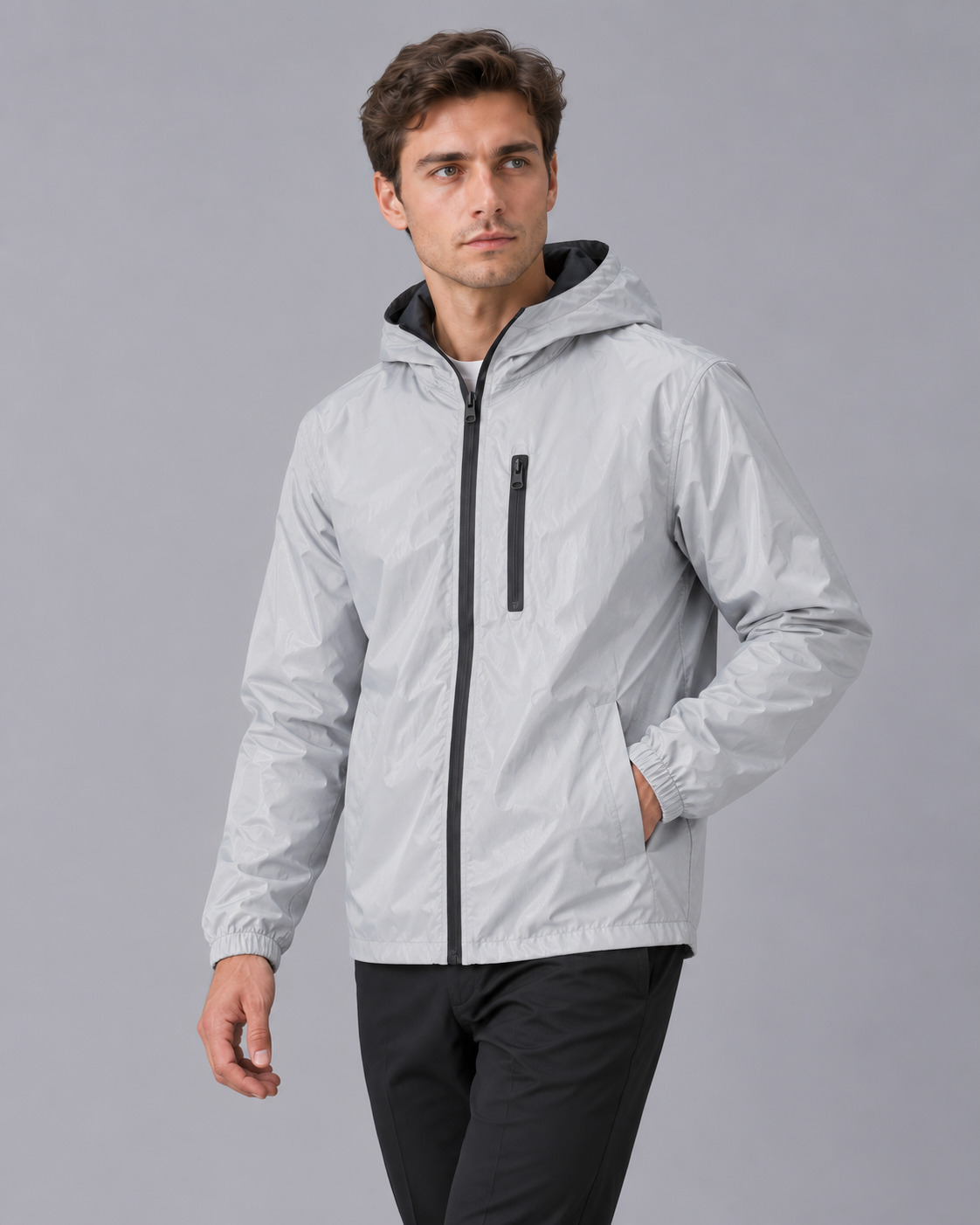 Men's Reflective Rain Jacket with Hood | Lightweight Waterproof Coat