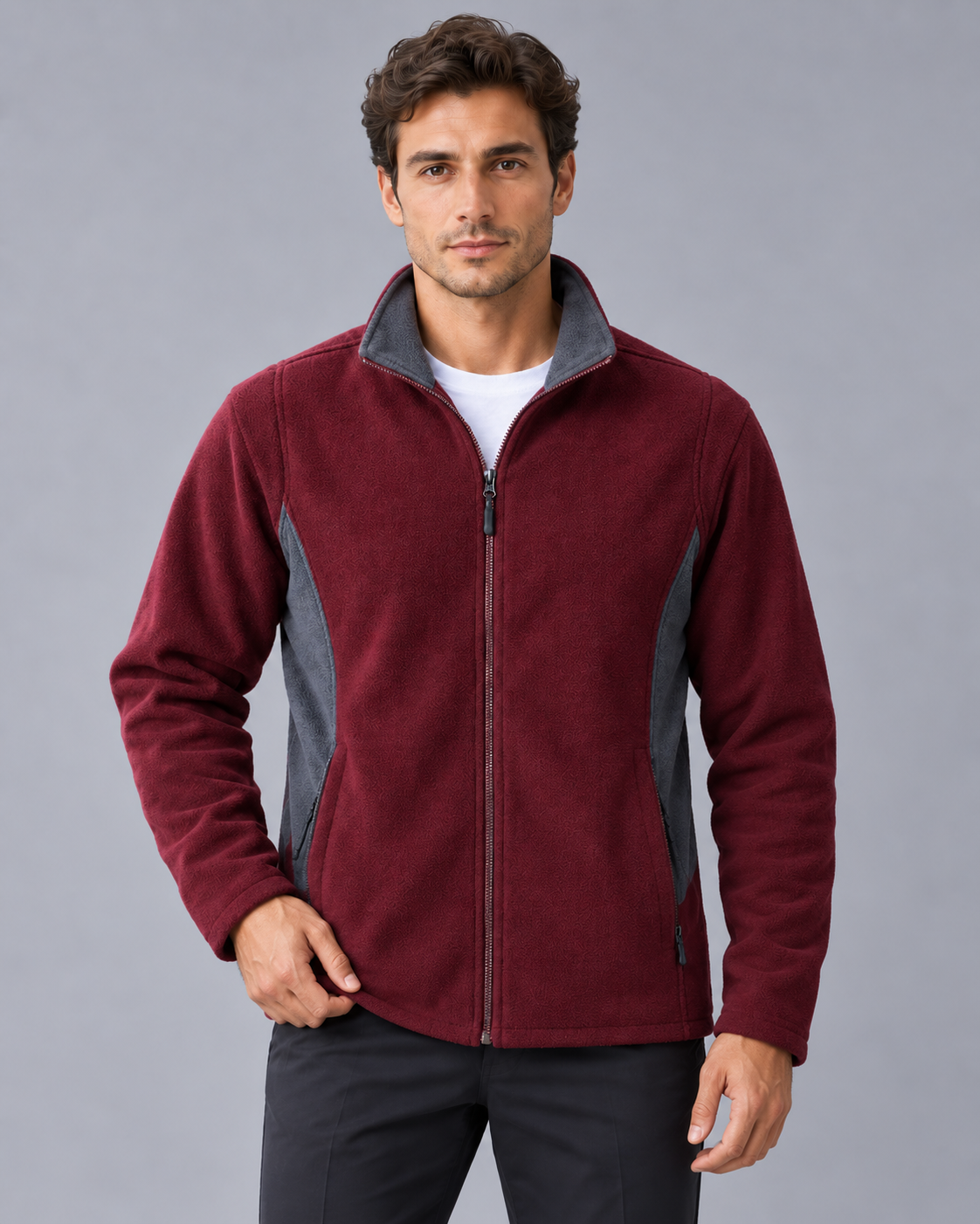 Men's Full Zip Polar Fleece Jacket | Two-Way Zip with Stand Collar