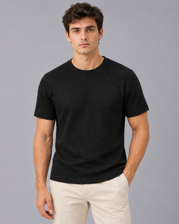 Men's Textured Crew Neck T-Shirt | Short Sleeve with Raised Basket