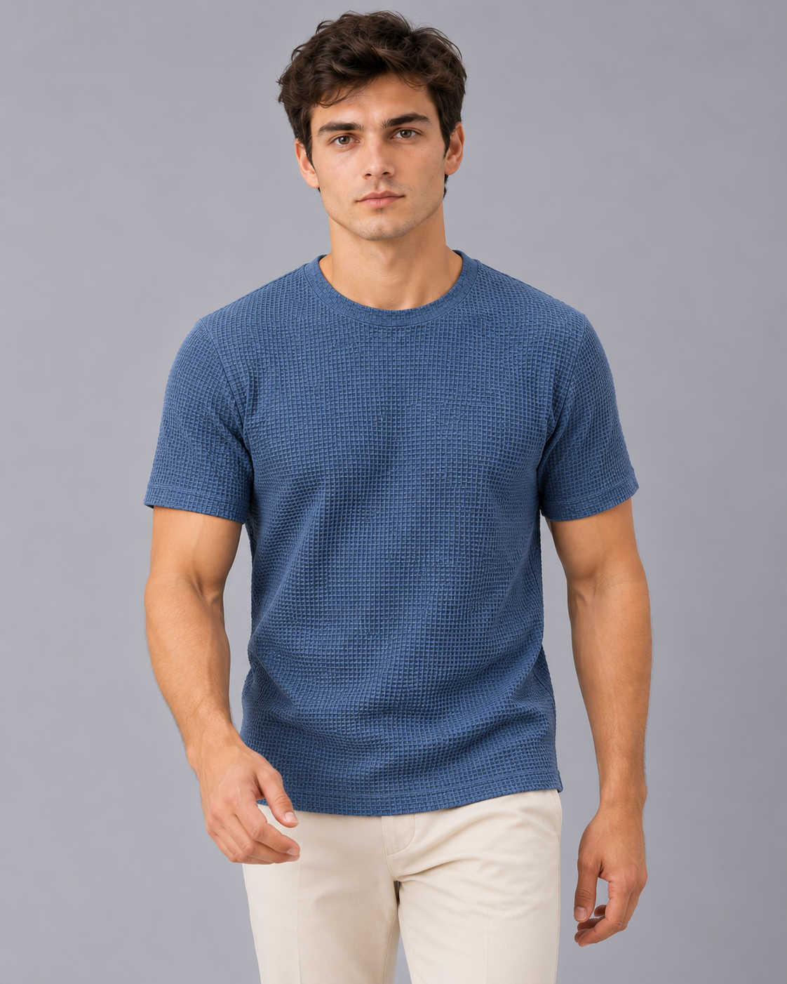 Men's Textured Crew Neck T-Shirt | Short Sleeve with Raised Basket