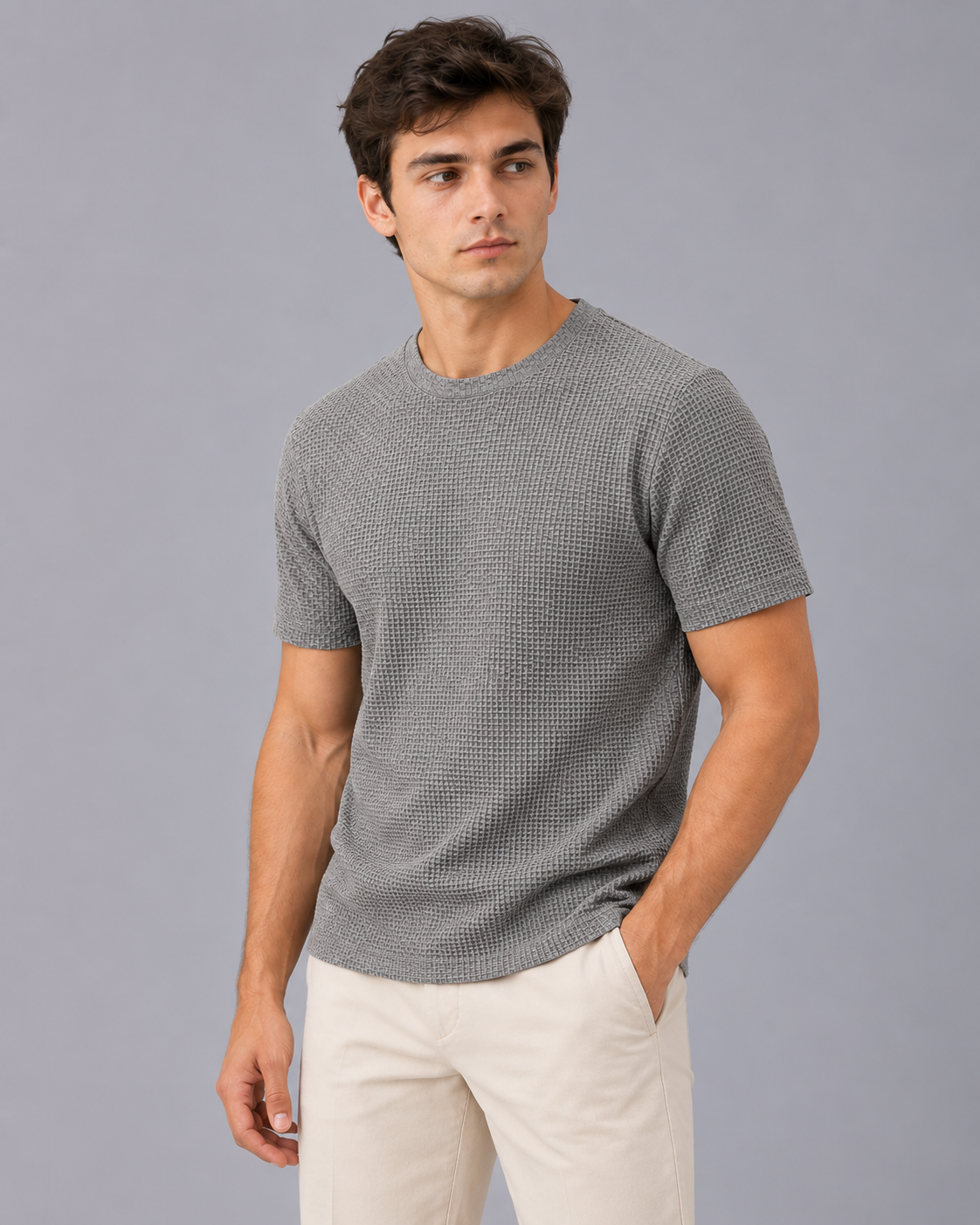 Men's Textured Crew Neck T-Shirt | Short Sleeve with Raised Basket