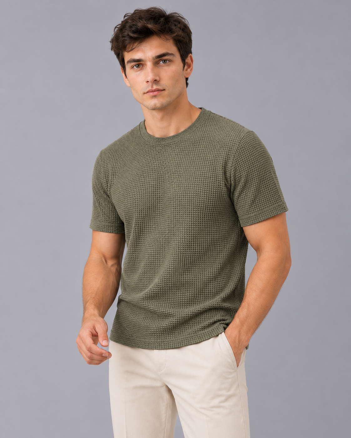 Men's Textured Crew Neck T-Shirt | Short Sleeve with Raised Basket