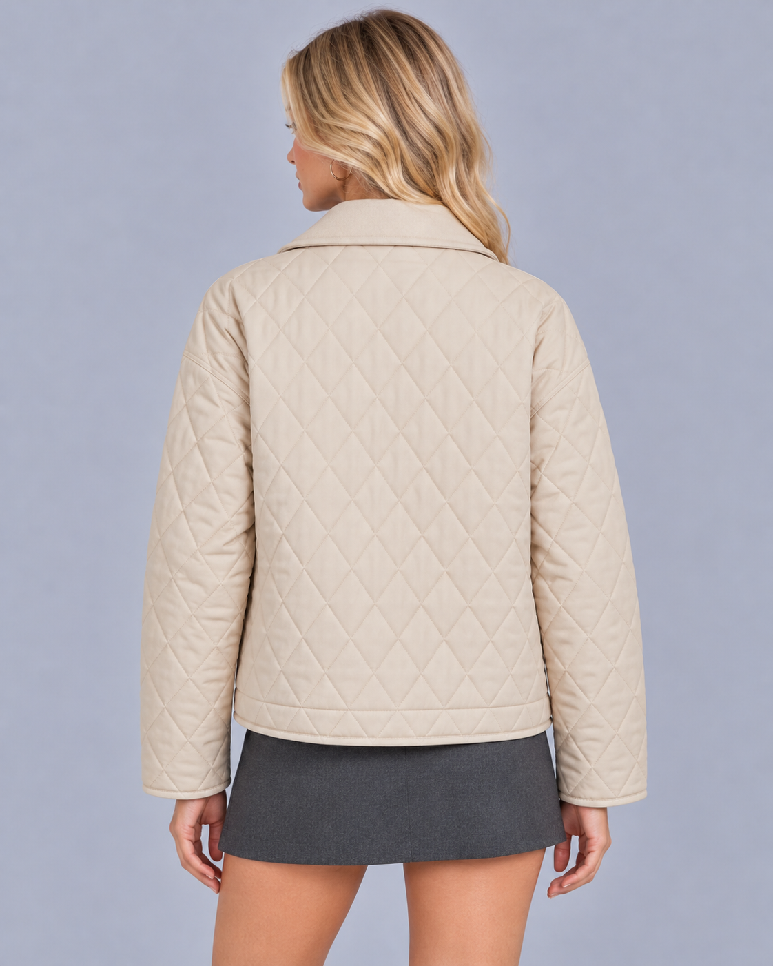 Women's Lightweight Diamond Quilted Jacket | Collared Snap-Button Jacket
