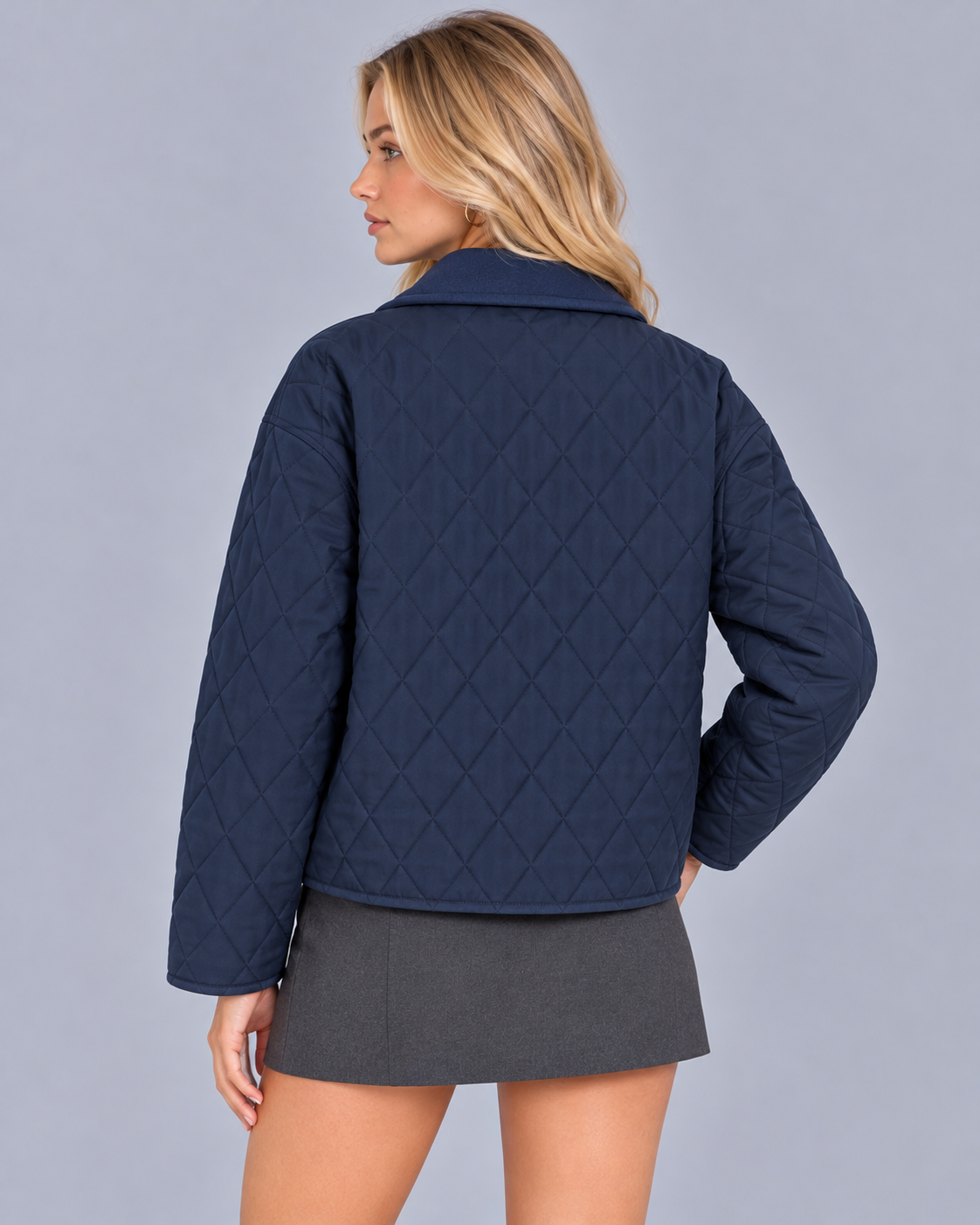 Women's Lightweight Diamond Quilted Jacket | Collared Snap-Button Jacket