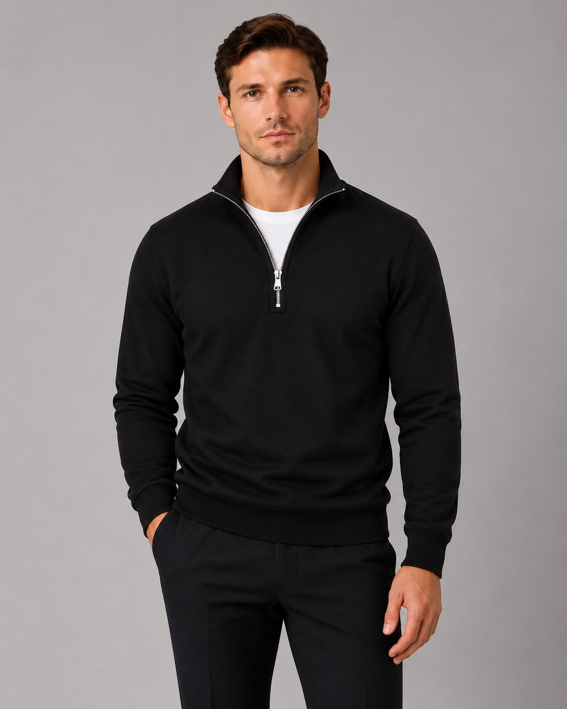 Men's High Neck Half-Zip Sweatshirt | Smart Casual Pullover