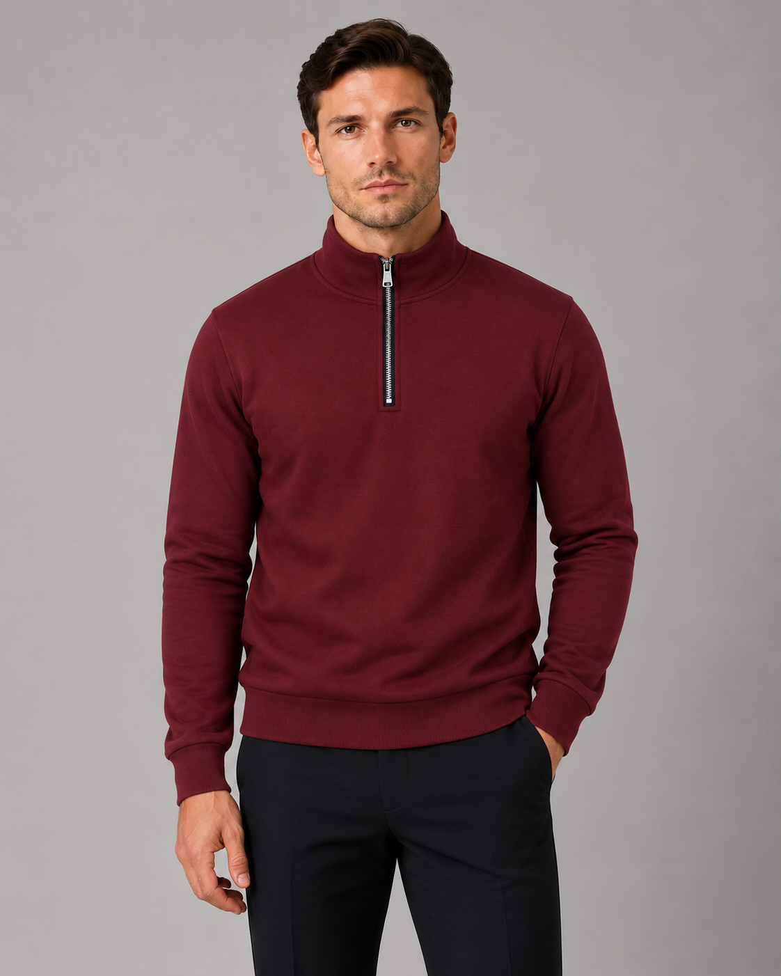 Men's High Neck Half-Zip Sweatshirt | Smart Casual Pullover