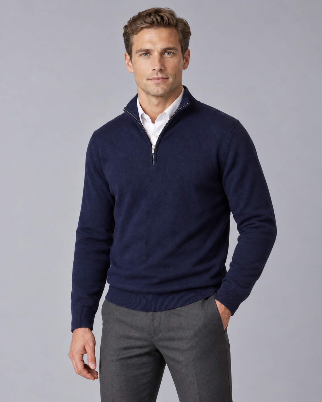 Men's Knitted Quarter-Zip Jumper with Regular Fit