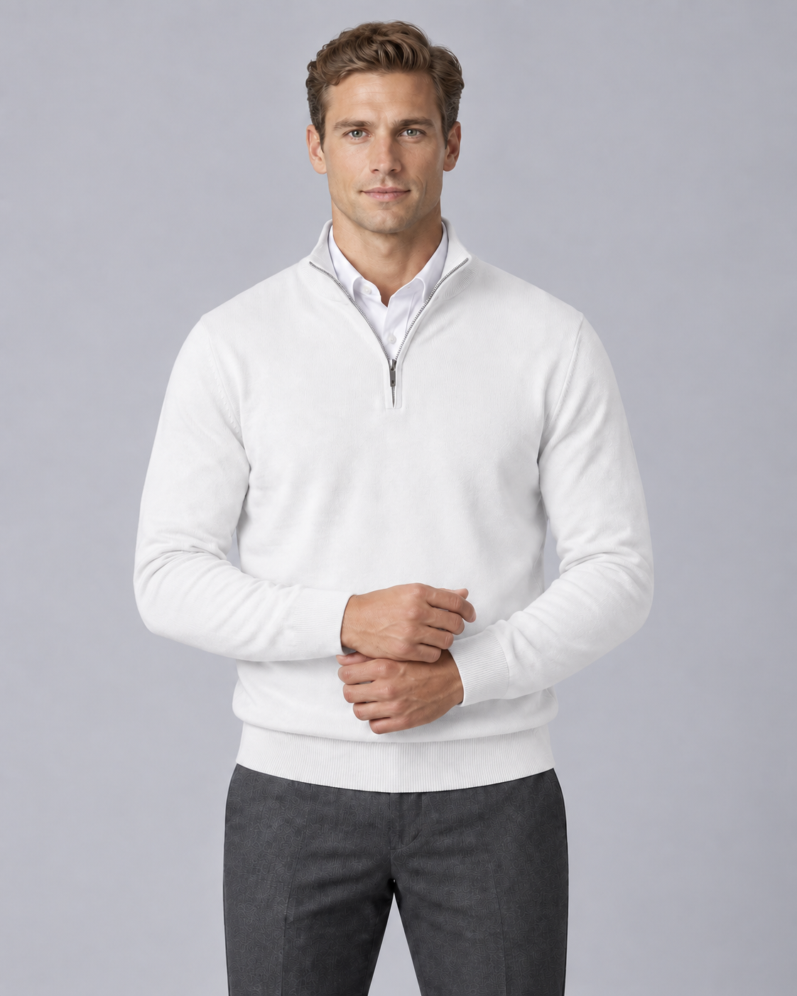 Men's Knitted Quarter-Zip Jumper with Regular Fit