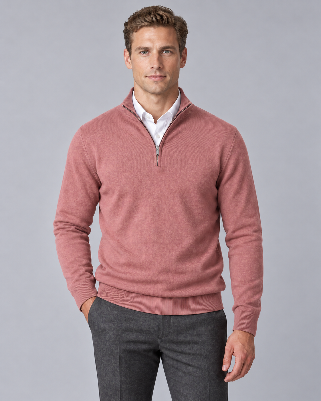 Men's Knitted Quarter-Zip Jumper with Regular Fit