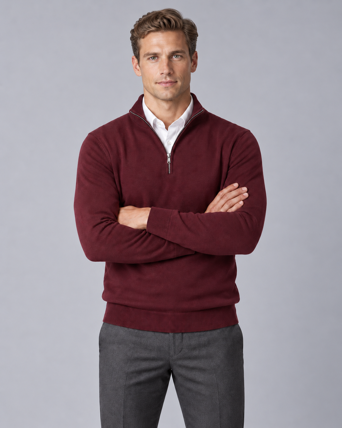 Men's Knitted Quarter-Zip Jumper with Regular Fit