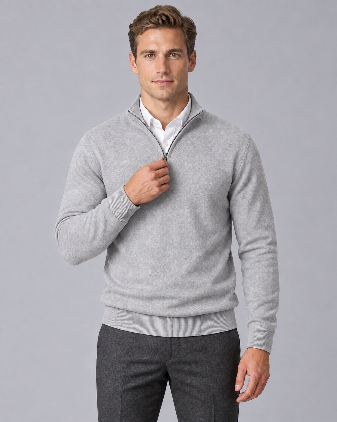 Men's Knitted Quarter-Zip Jumper with Regular Fit