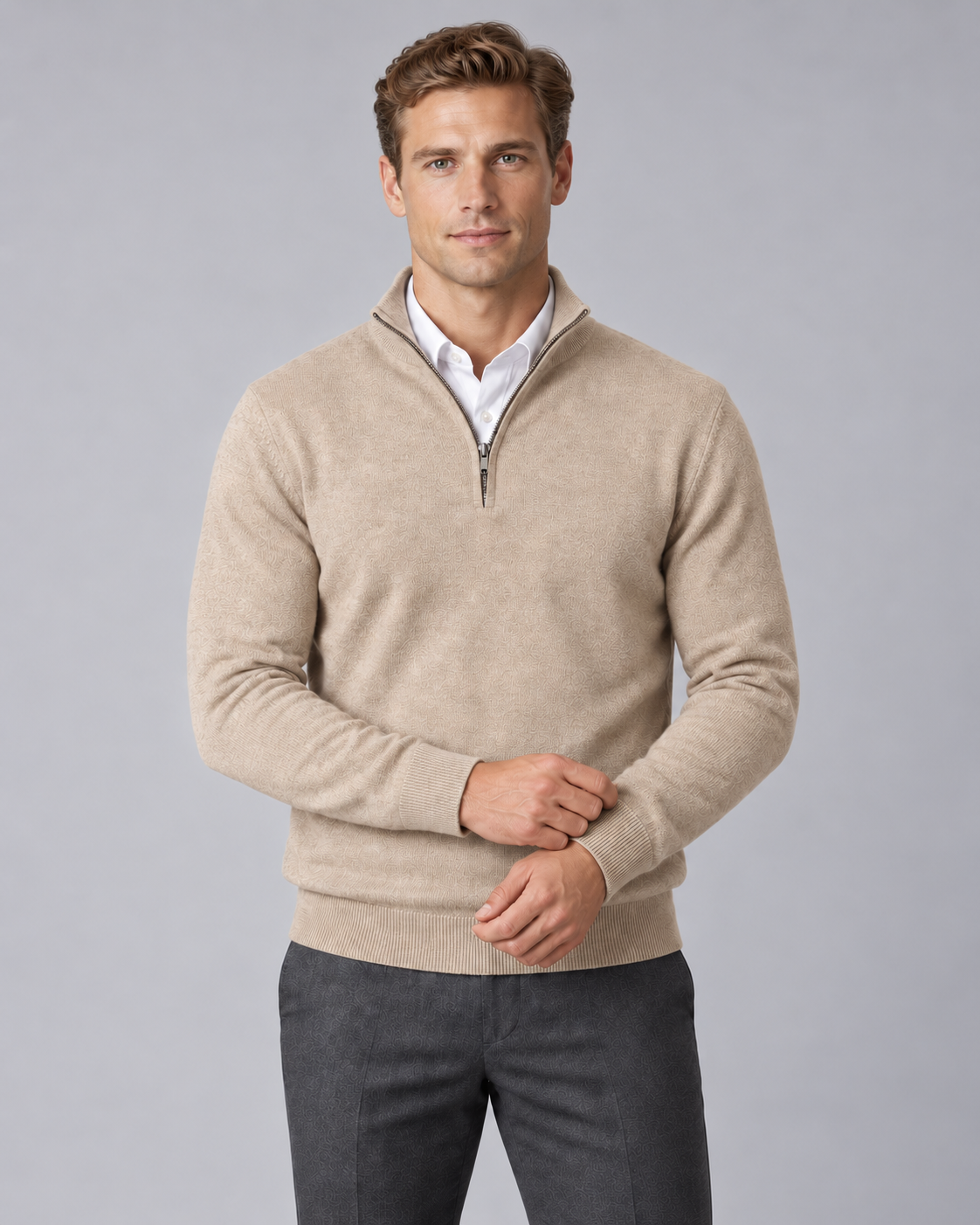 Men's Knitted Quarter-Zip Jumper with Regular Fit