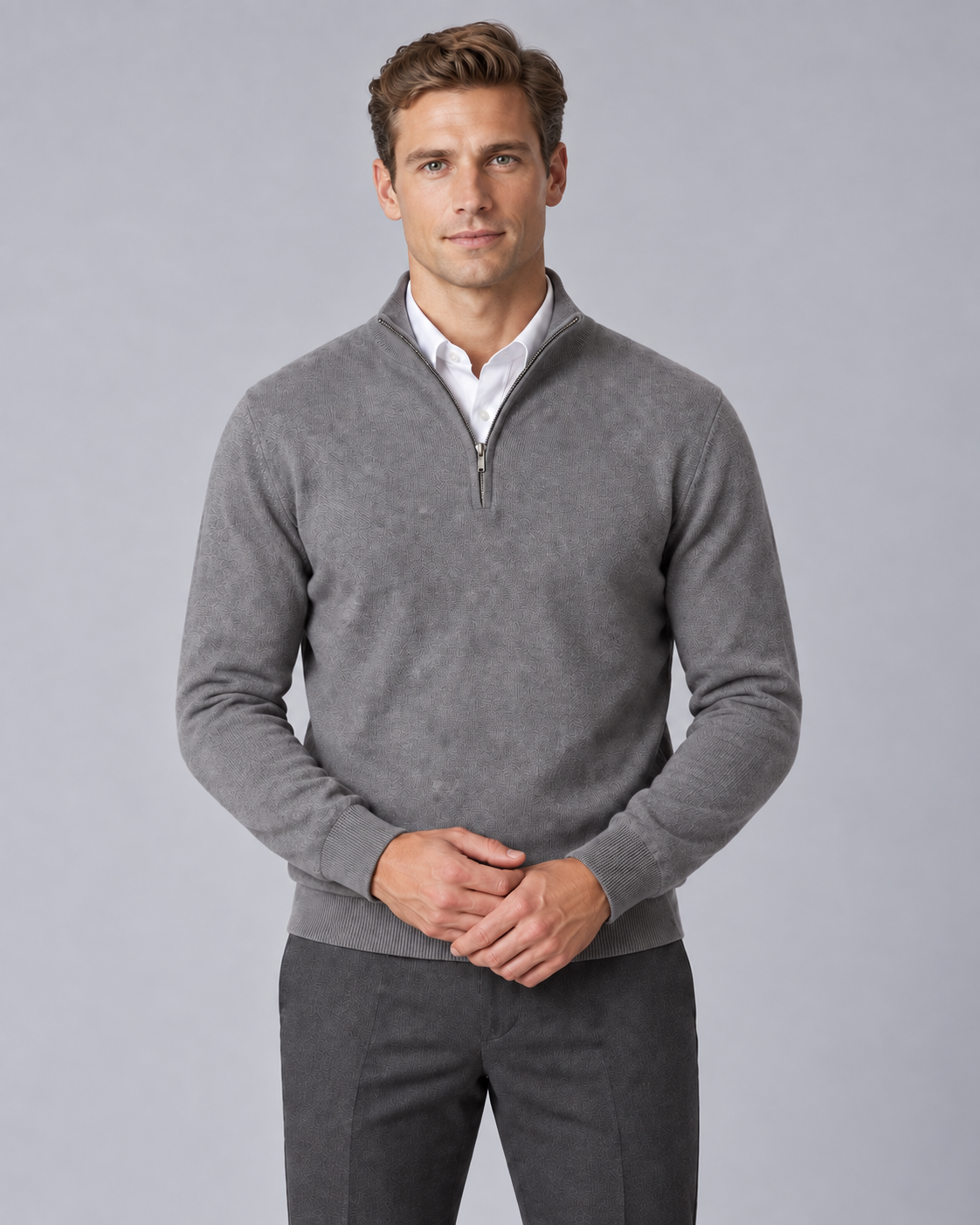 Men's Knitted Quarter-Zip Jumper with Regular Fit