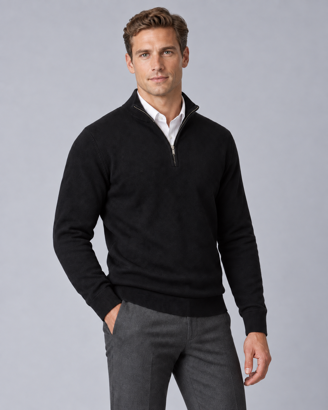 Men's Knitted Quarter-Zip Jumper with Regular Fit