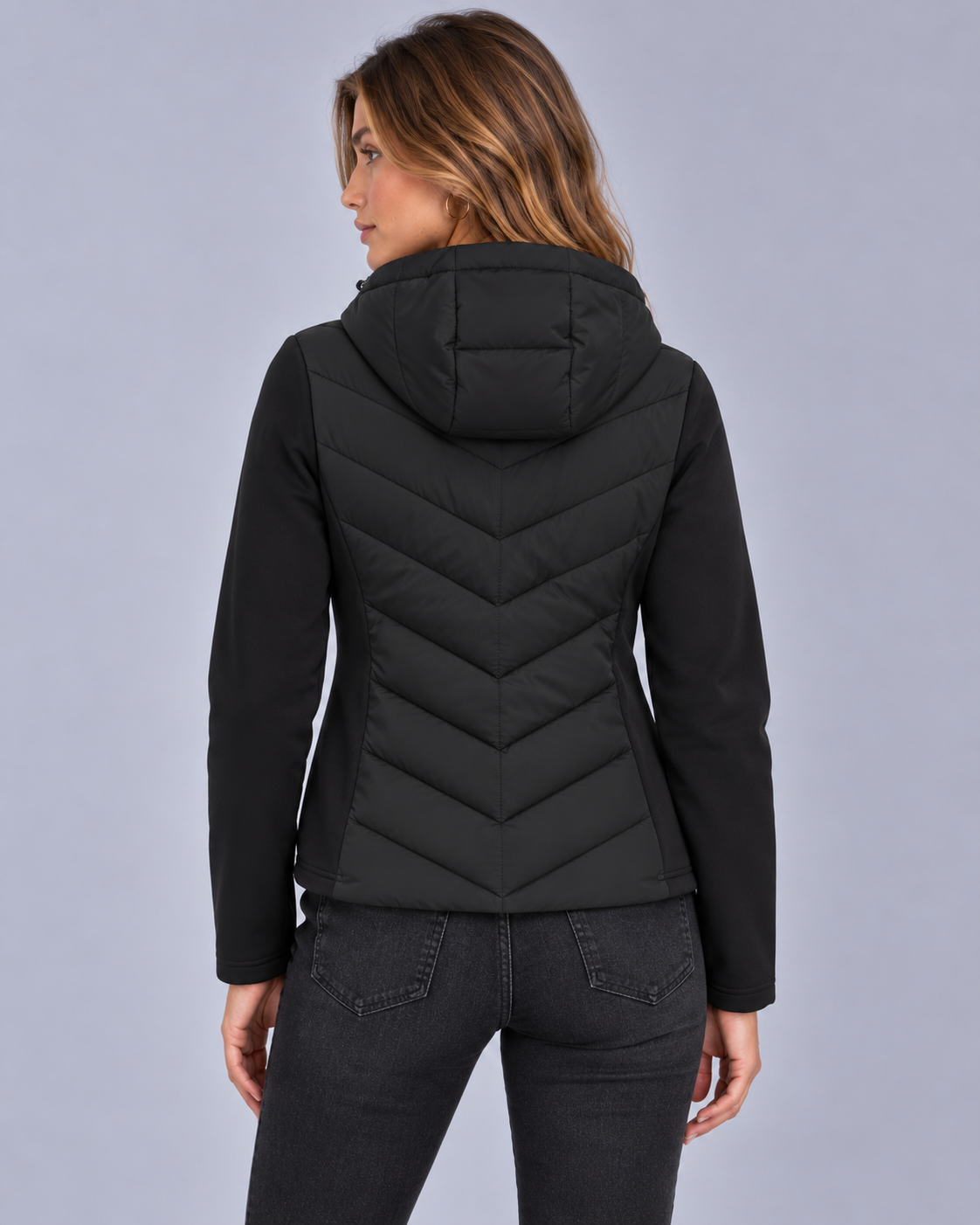 Women's Hooded Quilted Puffer Jacket | Chevron Padded Zip-Up Coat