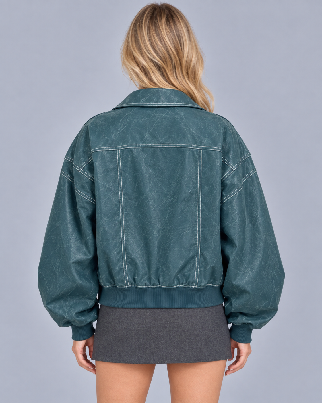 Women's Contrast Stitch Bomber Jacket with Oversized Fit