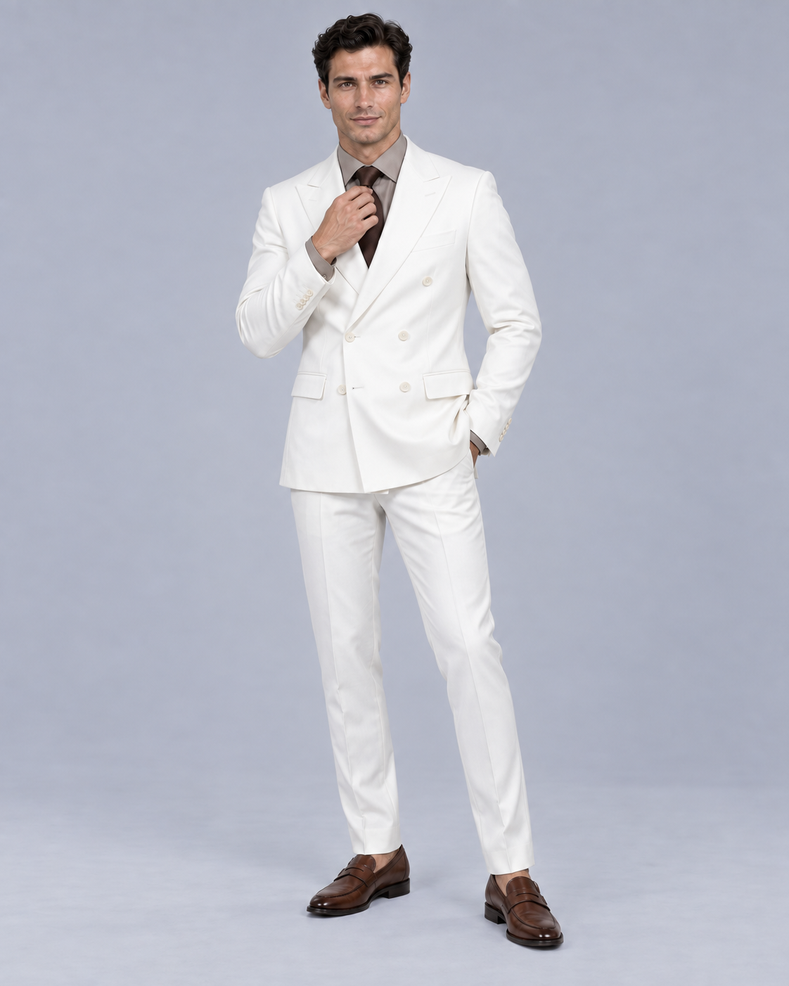 Men's Two-Piece Suit Set with Double-Breasted Peaked Lapel Fit