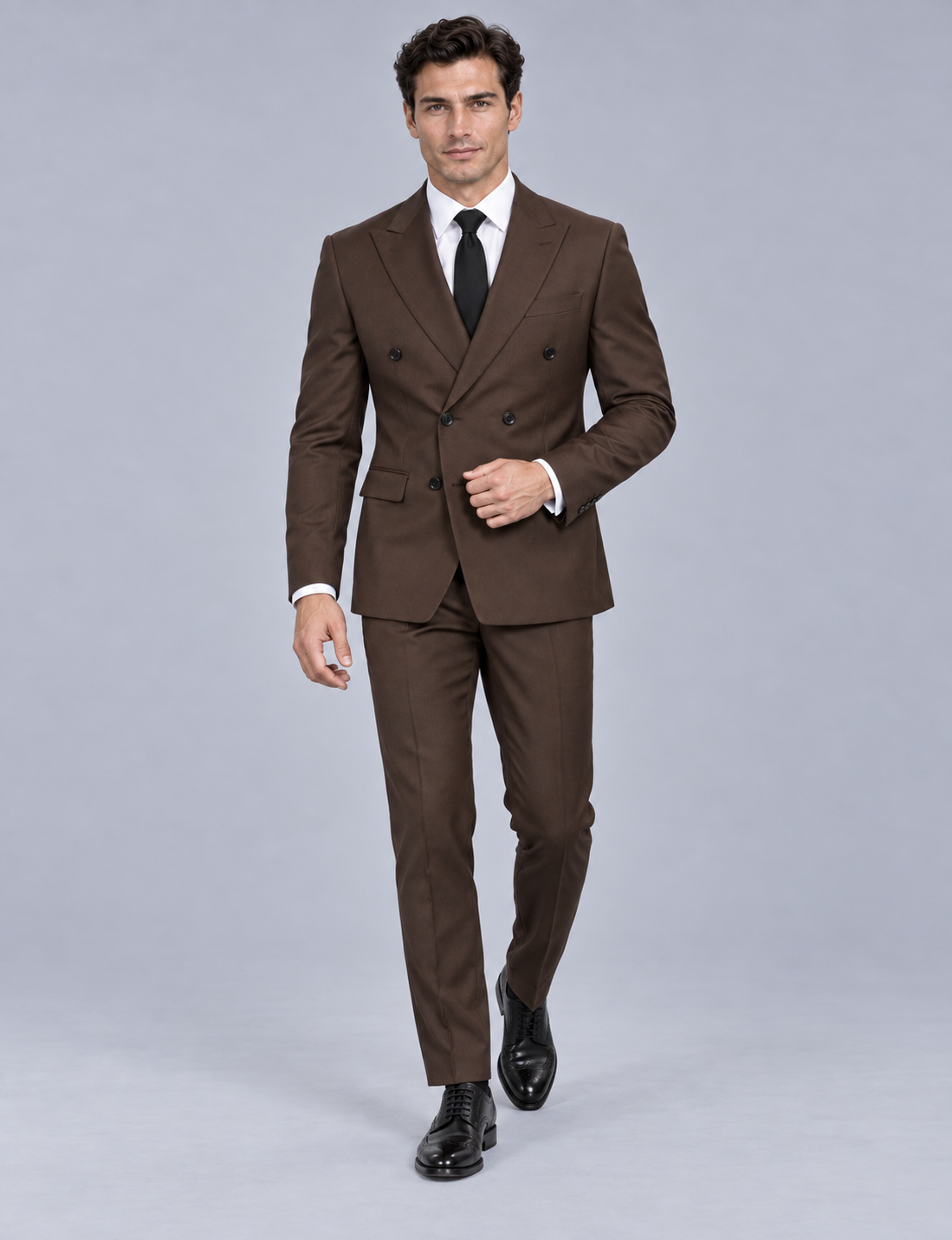 Men's Two-Piece Suit Set with Double-Breasted Peaked Lapel Fit
