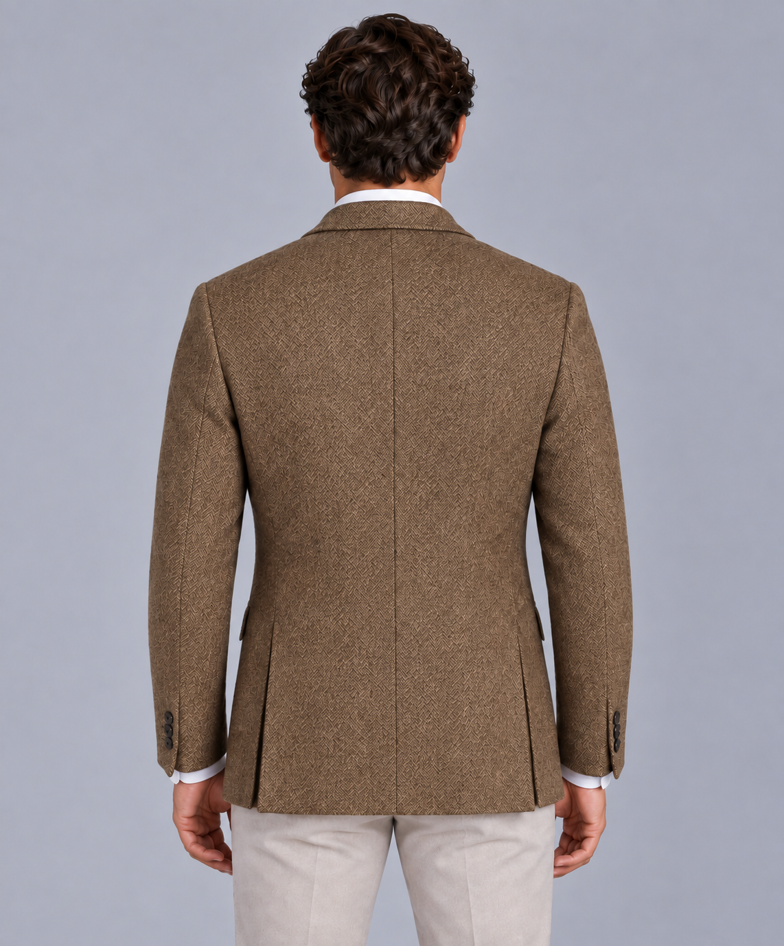 Men's Herringbone Wool Blazer with Tailored Slim-Fit