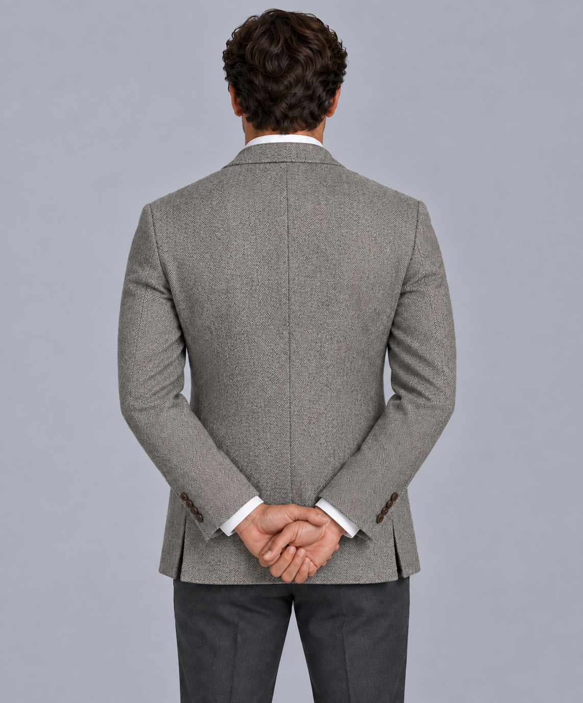 Men's Herringbone Wool Blazer with Tailored Slim-Fit