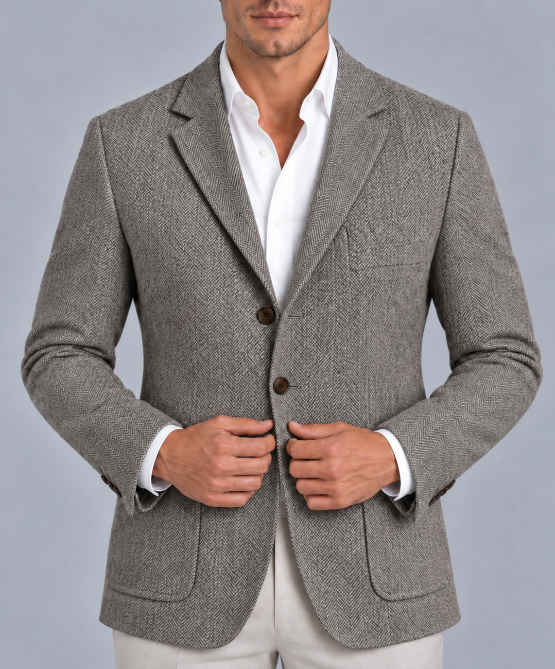 Men's Herringbone Wool Blazer with Tailored Slim-Fit