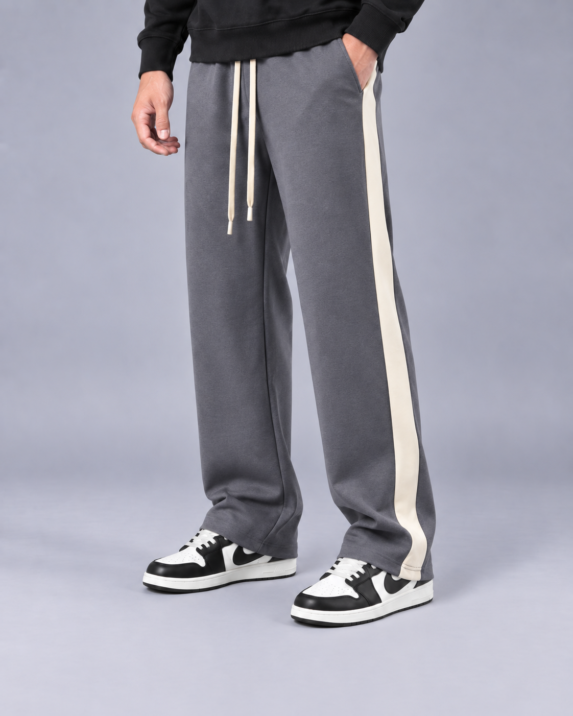 Men's Color Block Wide Trousers - Relaxed Fit Casual Pants