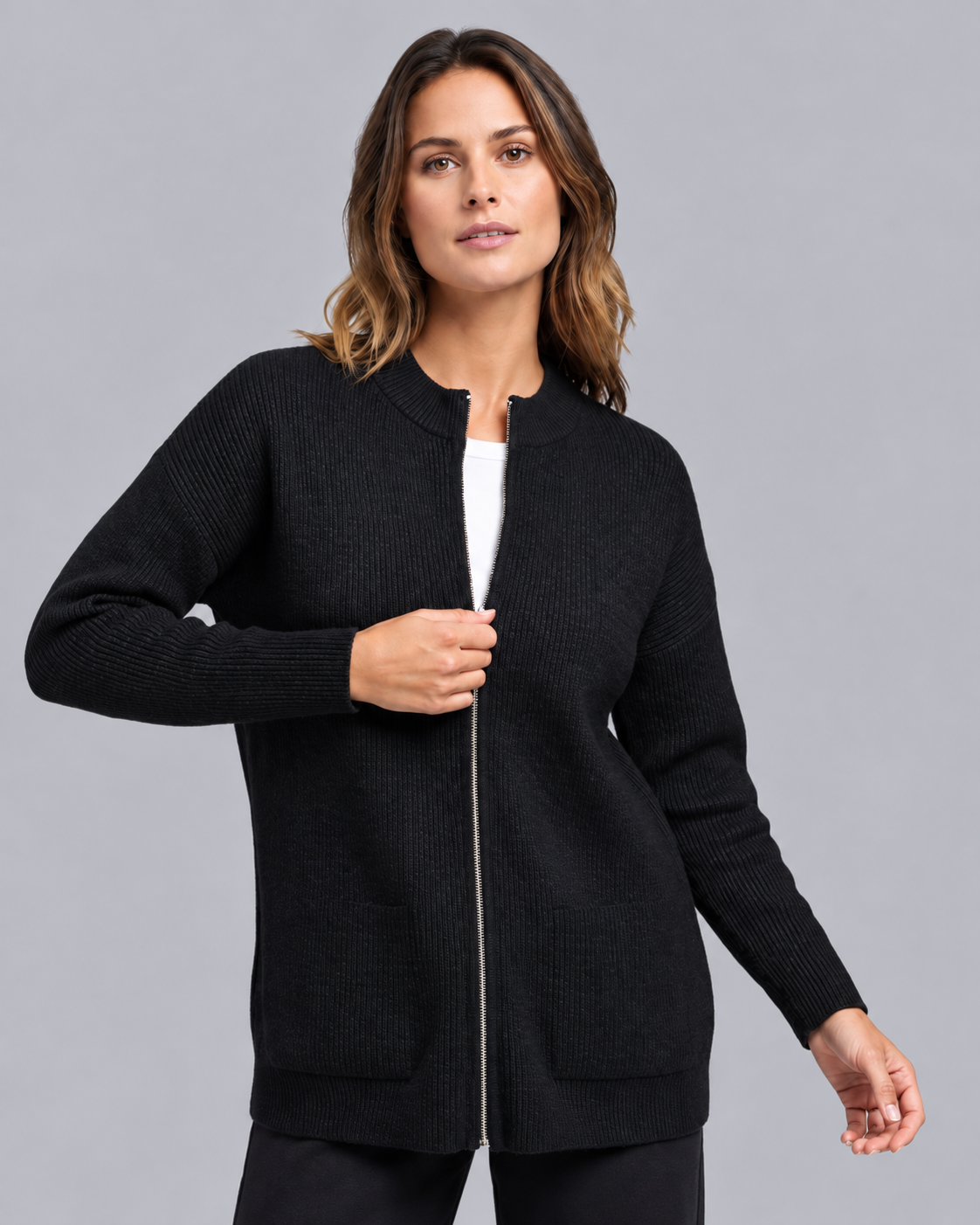Women's Soft Cotton Knitted Cardigan with Double Pockets