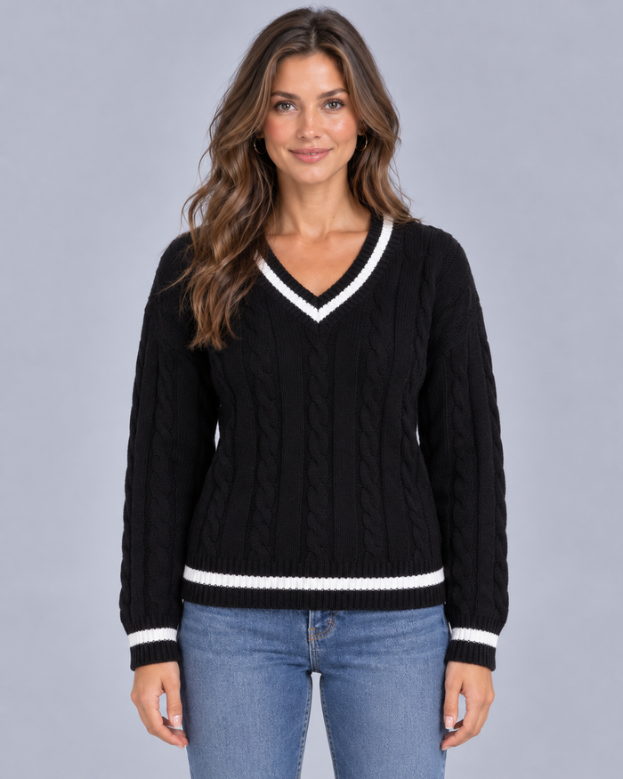 Women's Soft Cable Knit Jumper | V-Neck Pullover Sweater