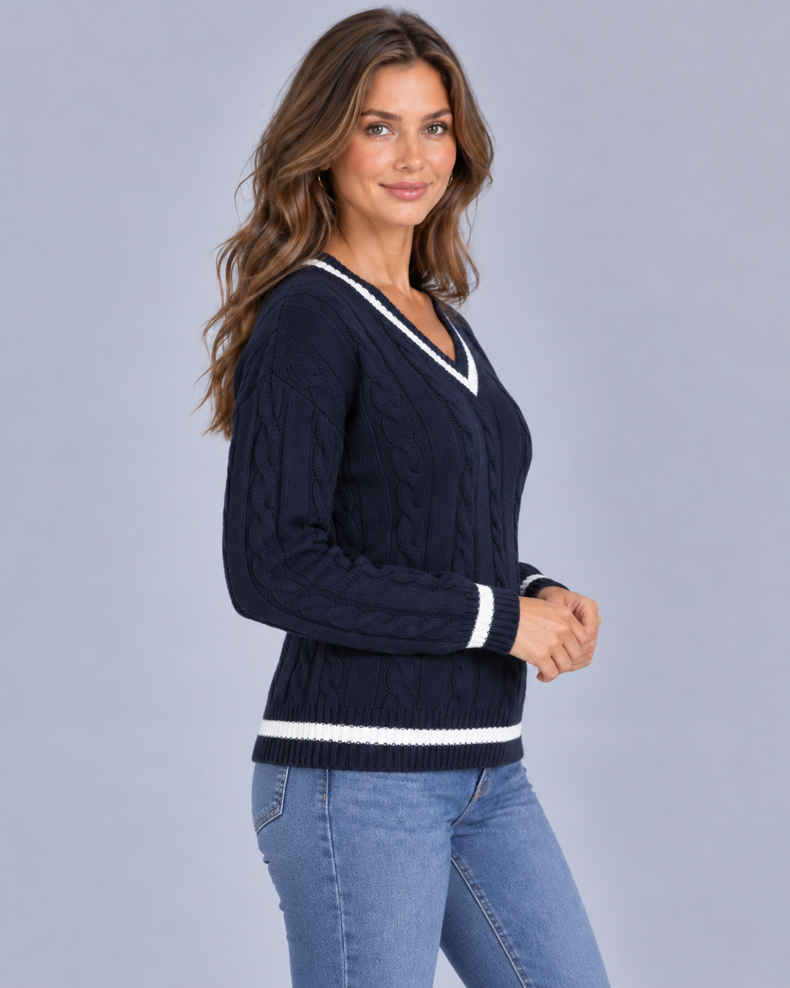 Women's Soft Cable Knit Jumper | V-Neck Pullover Sweater