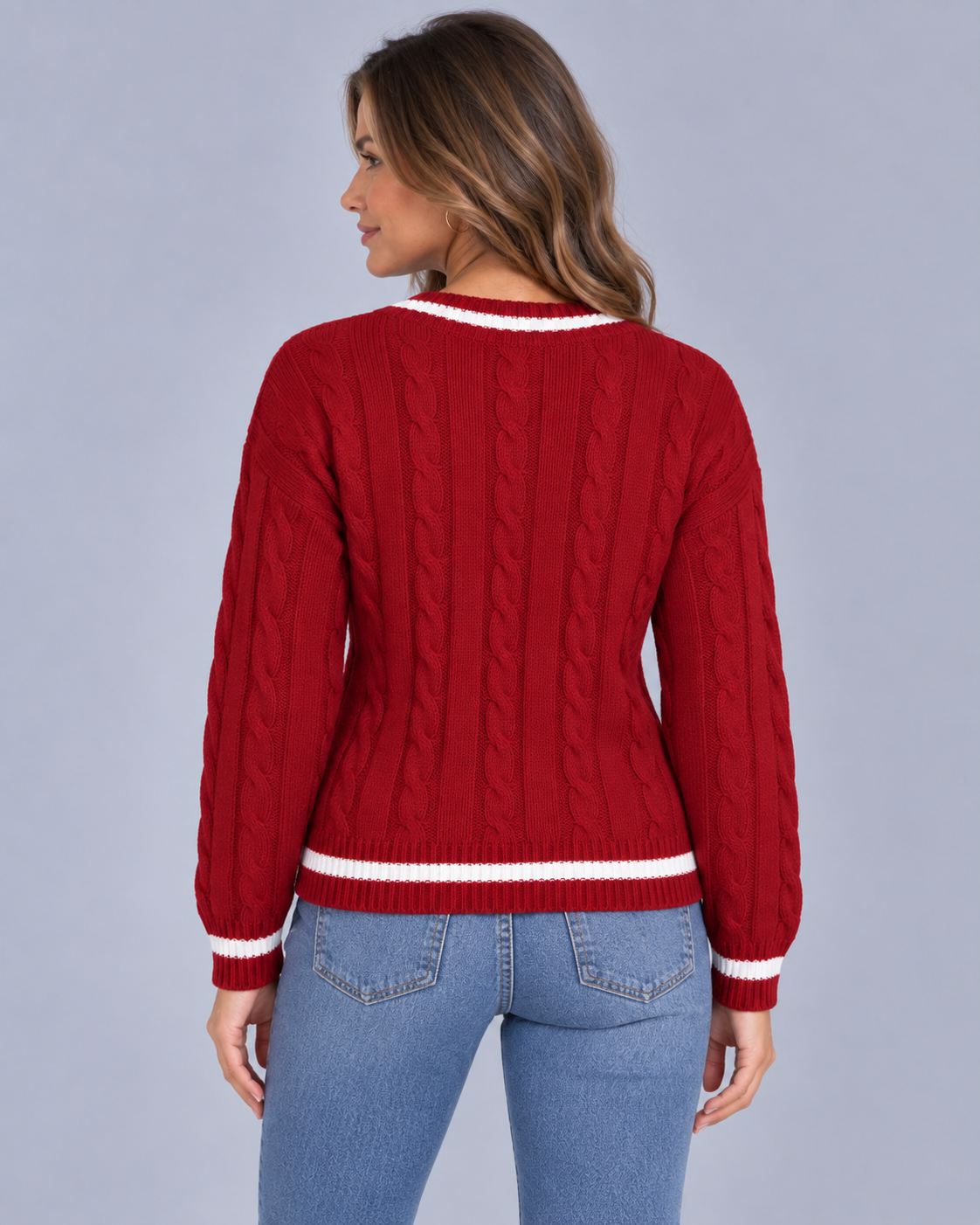 Women's Soft Cable Knit Jumper | V-Neck Pullover Sweater