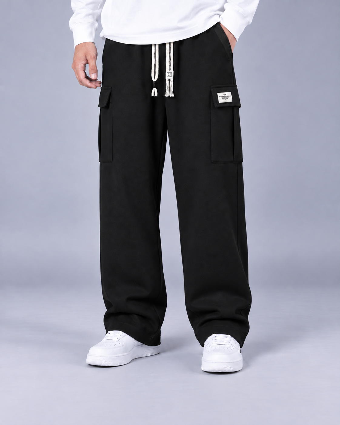 Men's Cotton Cargo Trousers | Wide-Leg Pants Joggers with Drawstrings